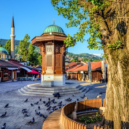 Large-Sebilj-fountain-in-the-Old-Town-of-Sarajevo-Bosnia-683997960